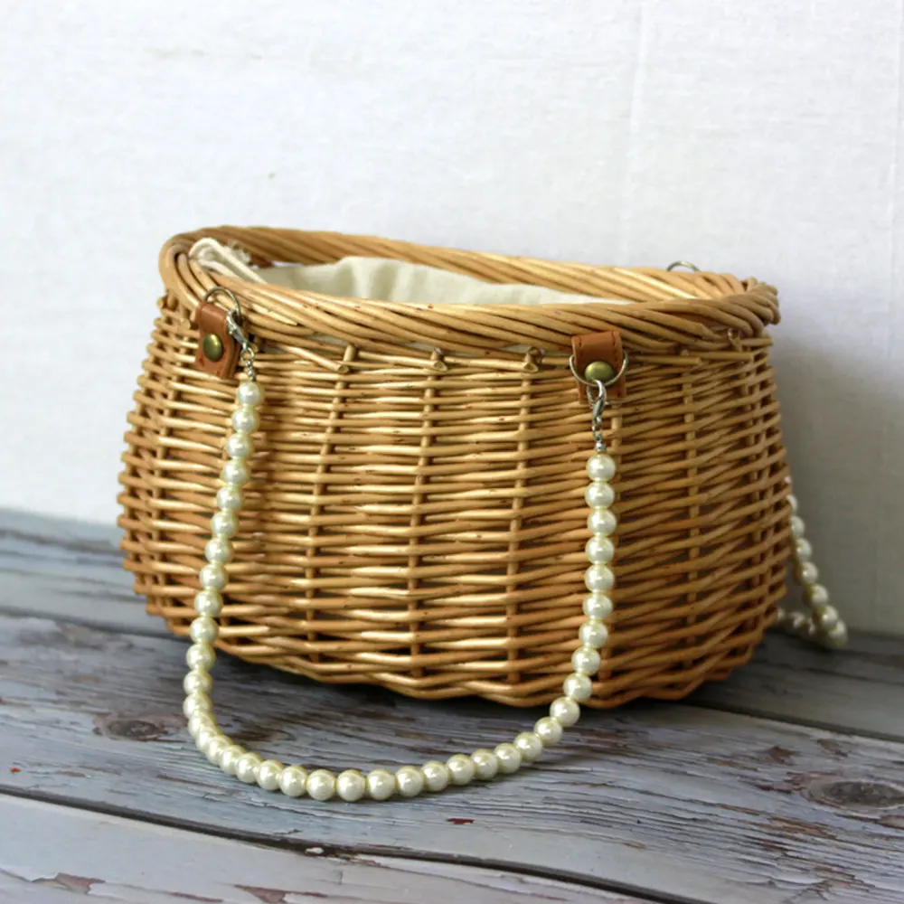 Picnic Basket Flower Girl Hand Gift Flower Basket Rattan Tassel Lace Princess Basket Handbag Floral Flower Arrangement