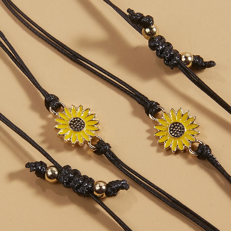 Cotton Cord Sunflower Bracelets Handmade Braided Black Rope Charm Friendship Wish Card Surf Bangle Jewelry Gift charm bracelet paracord bracelet string bracelets wax cord bracelet nylon cord bracelet