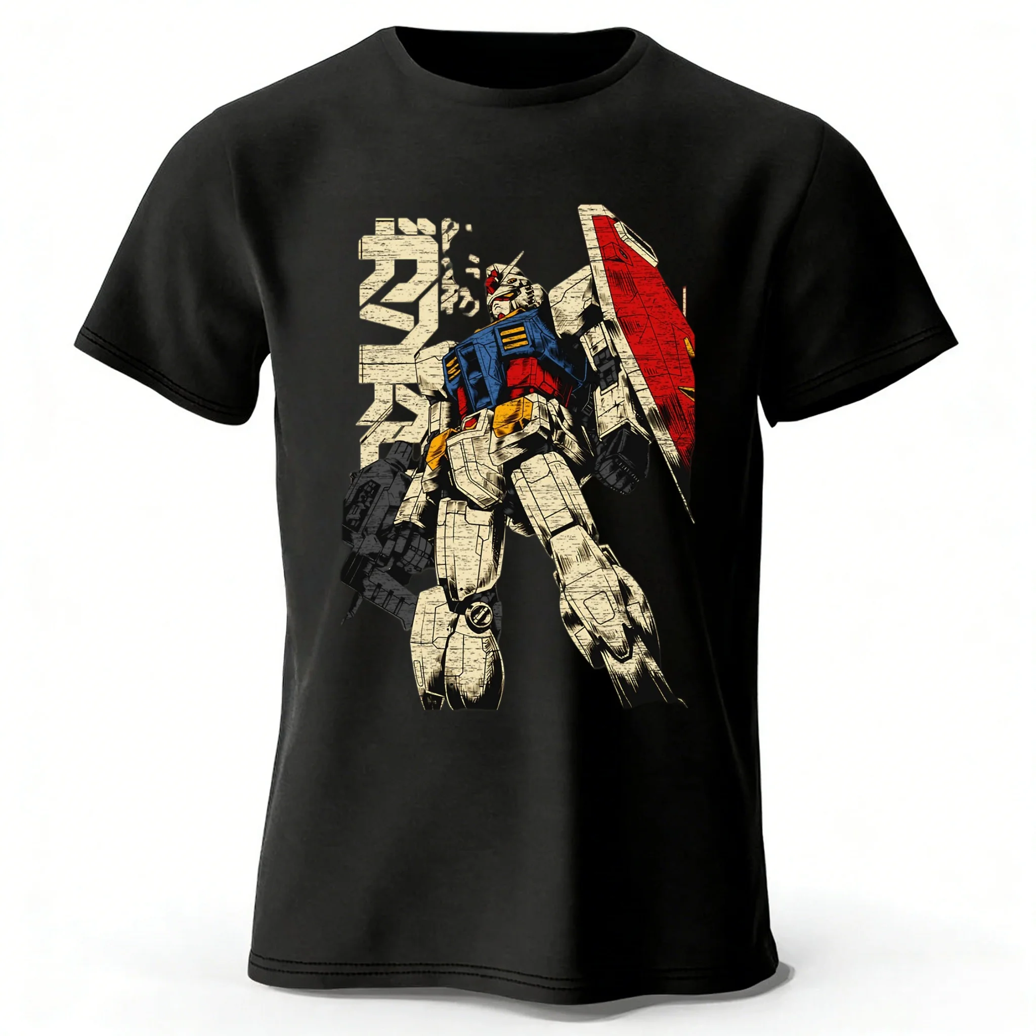 Vintage Anime Mobile Suit Gundam RX-78-2 T-Shirt aus reiner Baumwolle, Herren-T-Shirt für den Alltag, lässig, vielseitig, bequem, Übergröße, kurzärmelig