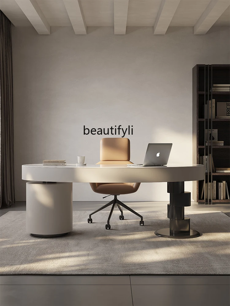 Italiano Minimalista Pedra Plate Desk, Modern Minimalista Desk, High-End Sela Couro Computer Desk