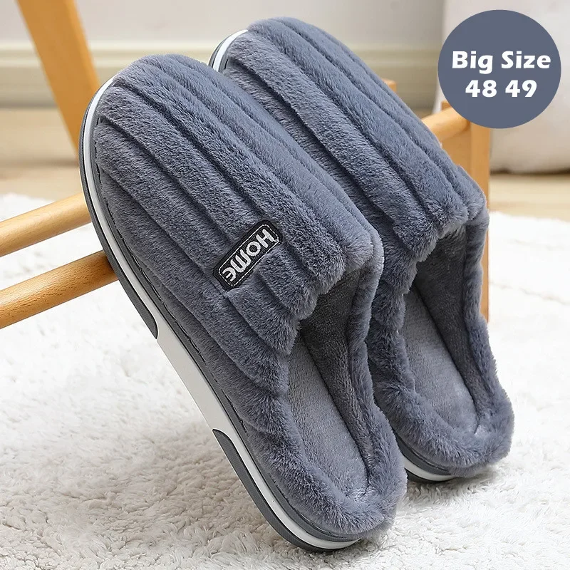 

Big Size 48 49 Men Home Slippers Winter Warm Plush Women Soft Furry Shoes Couples Casual Bedroom Thick Sole Non-Slip Slides