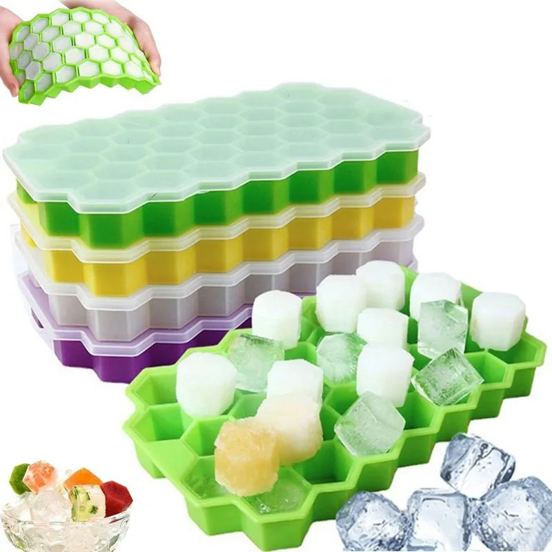 Ice Cube Trays with Lid,12/37 Girds Ice Maker Mold Silicone DIY Stackable Ice Trays for Freezer Ice Cream Juice Whiskey Cocktail