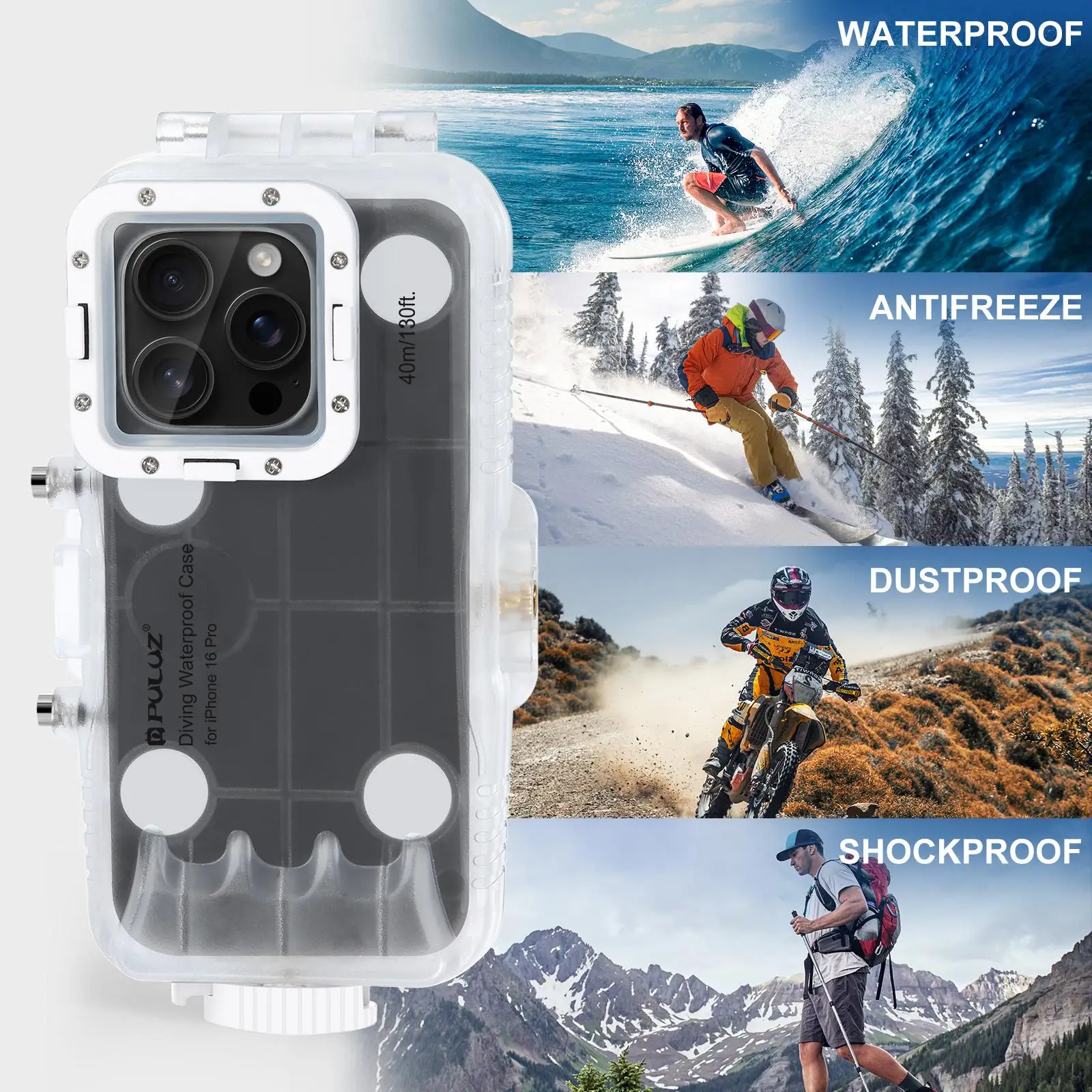 PULUZ Waterproof Diving Case for iPhone 16 Pro 40m/130ft Photo Video Taking Underwater Housing Cover