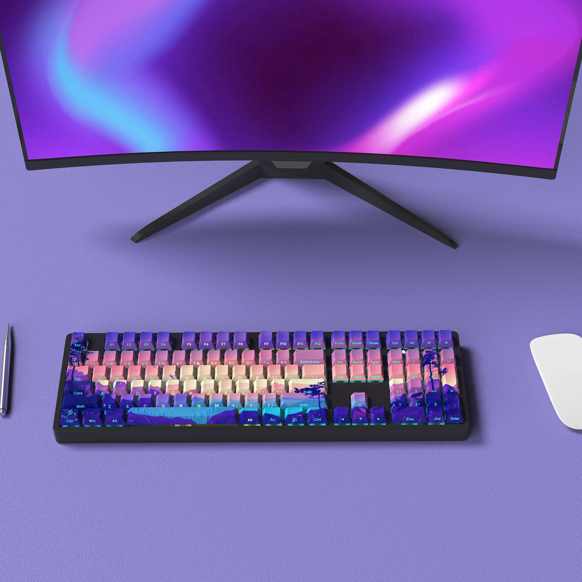 Double Shot Pbt Keycaps Purple Dreamland Custom Keycap Grupo Dye Sub Backlight Key Caps para Teclado Mecânico com Interruptor mx 124 Teclas - Imagem 3