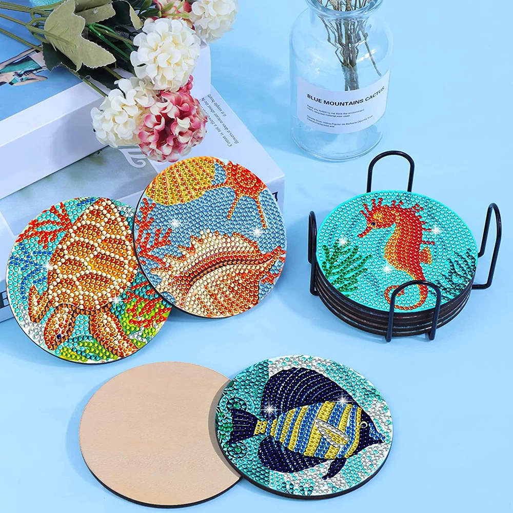 8Pcs /sets Diamond Painting Coasters 5D Ocean Diamond Art Kits for Adults  Kids Sea Diamond Painting Coasters with Holder Decor - AliExpress