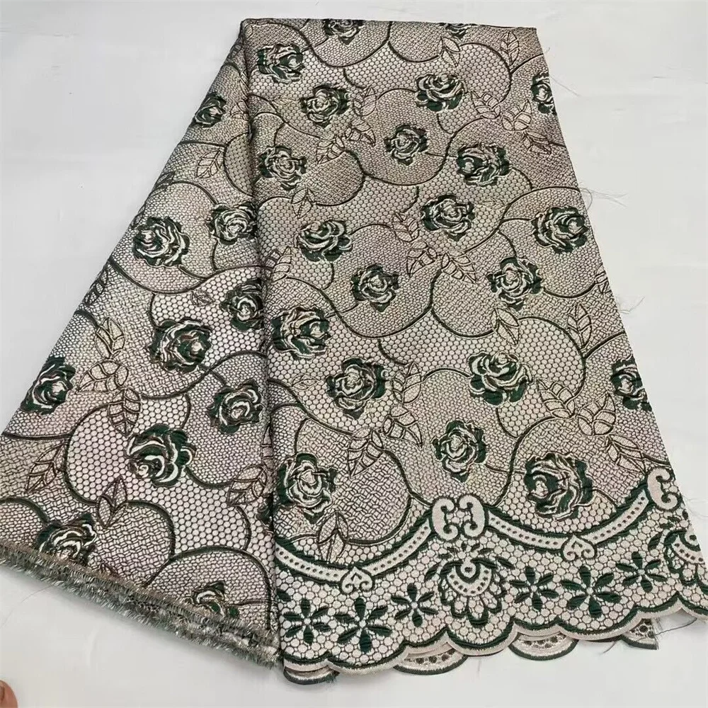 

African Brocade Fabric For Women Jacquard Damask Cloth Nigerian Floral Gilding Lace Material Brocard Tissu Africain 5Yard KB10