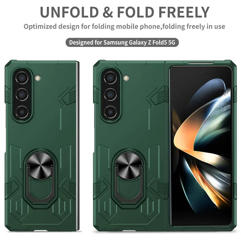 Fashion Mecha Ring Stand Business Custodia Per Telefono Antiurto A Quattro Angoli Per Samsung Z Fold 3 4 5 Zflod5 Flod4 Zflip3 Z-Flip4 Z-Flip5