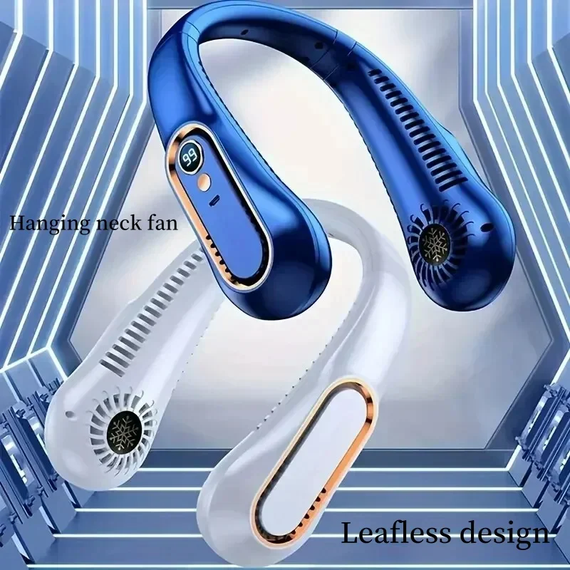 걸이식 목 스타일 리프리스 휴대용 USB 충전 에어 쿨러, 5 단 속도 조절, LED 디스플레이 포함 