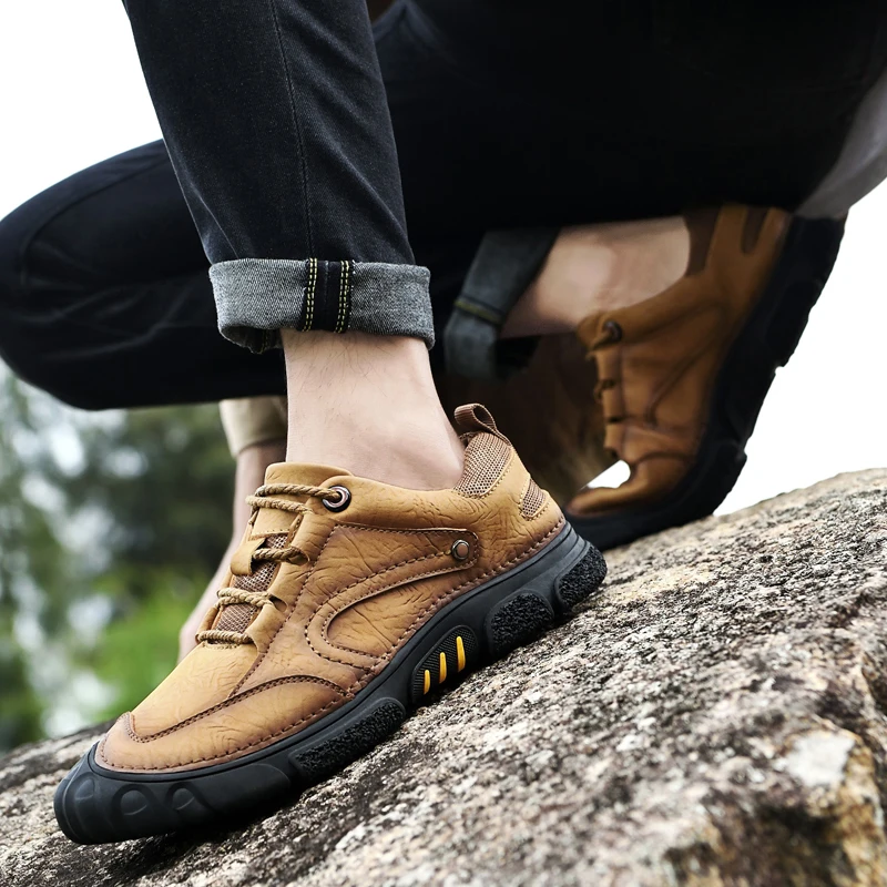 

2021New Mens Outdoor Shoes Genuine Leather Casual Shoes For Men Comfortable Sneakers Fashion Sport Sneakers Rubber Lace-up