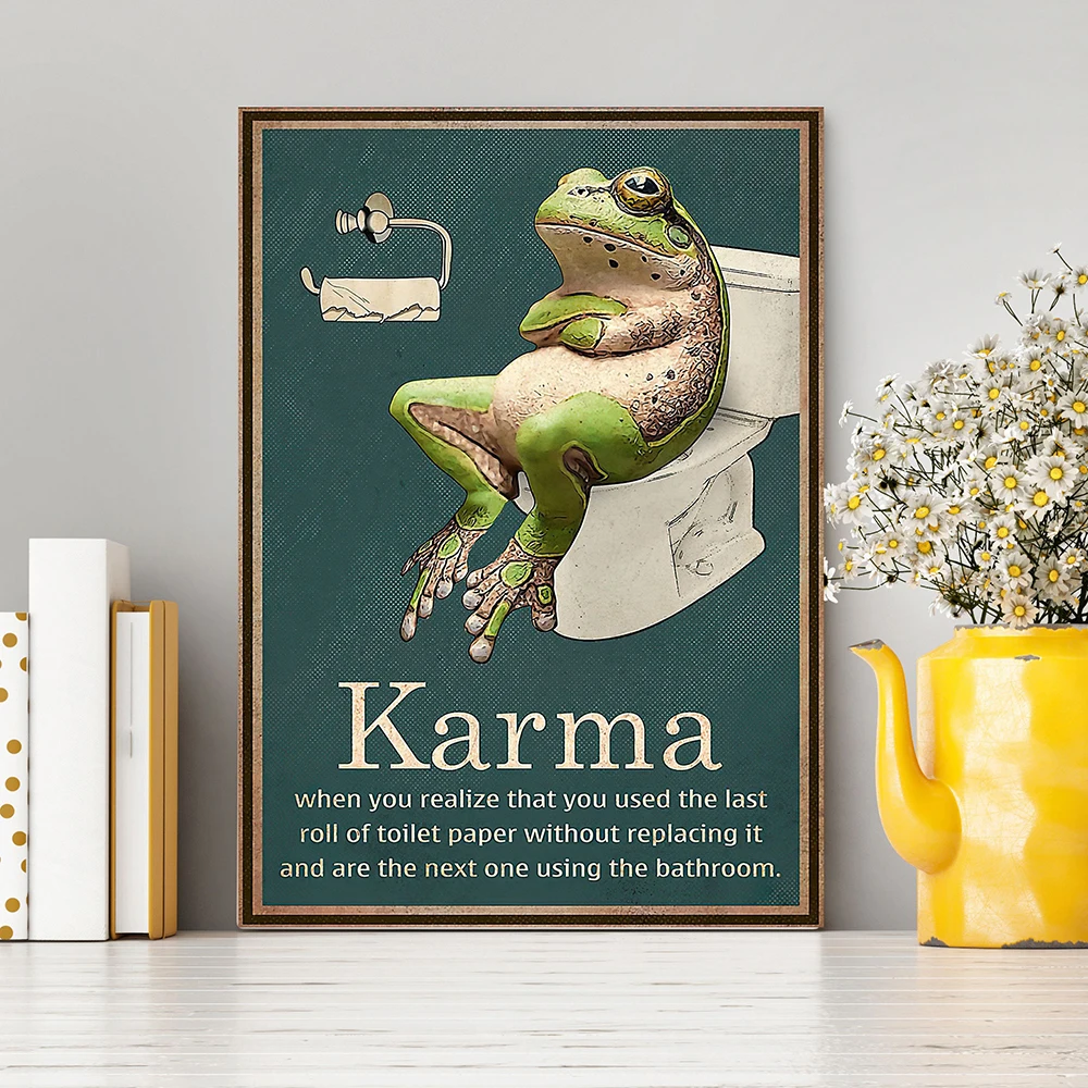 Frog Toilet Paper Funny Quote Karma Wall Art Canvas Painting Retro Posters And Prints Wall Pictures For Bathroom Washroom Decor