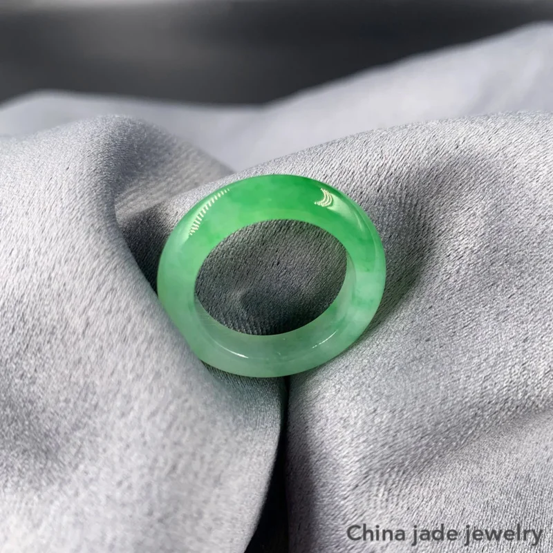 

Natural 100%real green Myanmar jadeite ring, handmade sculpture simple jade ring, women party wedding jewelry gift rings for men