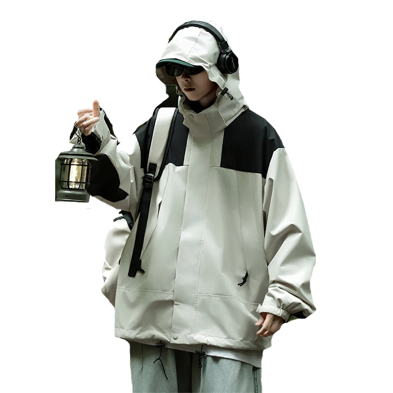 Spring Trendy Men's Casual Jacket Side Pockets Windproof Patchwork Windbreaker Outdoor Comfy Sport Coat Zip