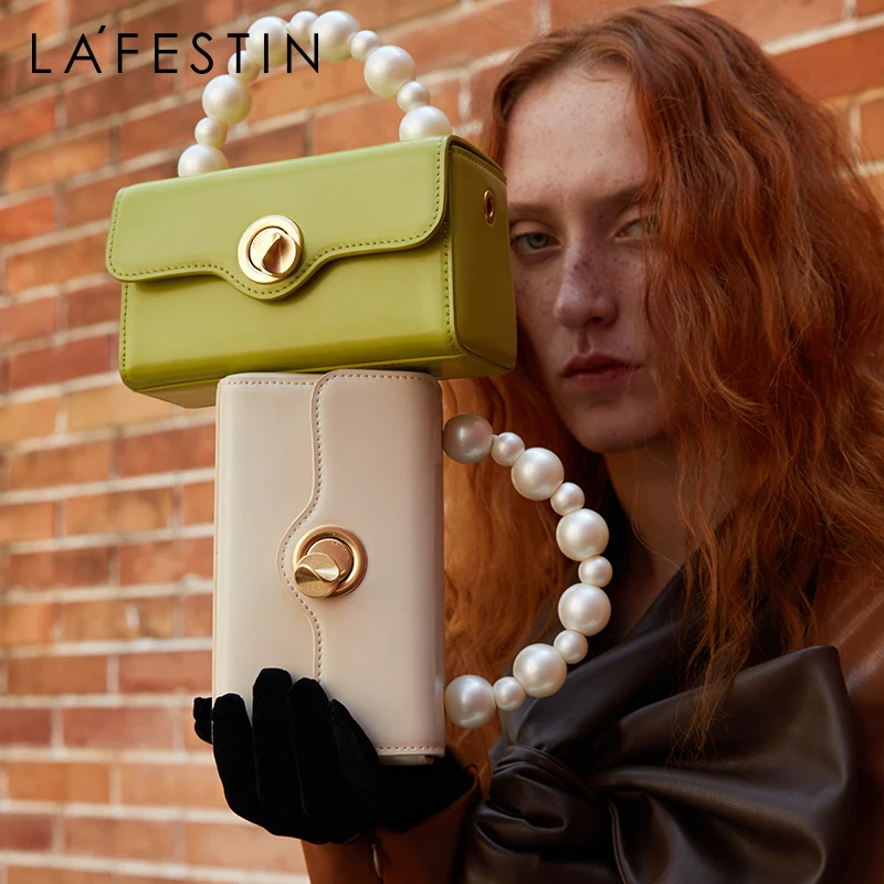 

LA FESTIN Luxury Ladies Handbag New beading Handle Small Square Bag Trend Shoulder Chain Bag