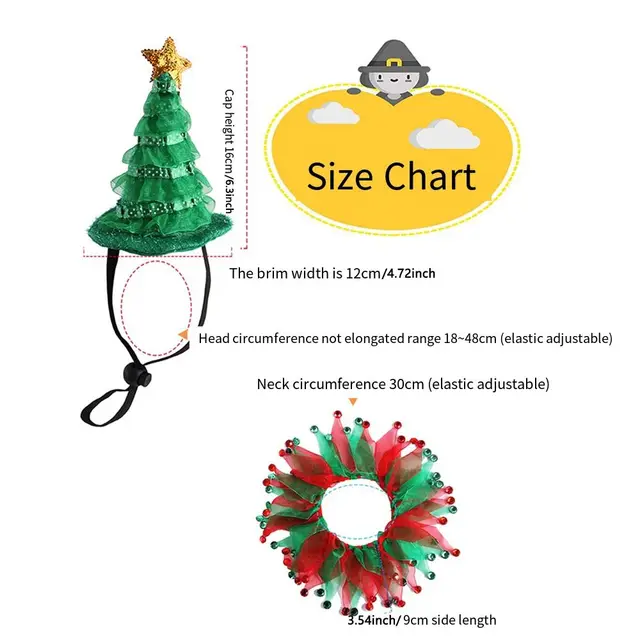 2Pcs Small Dogs Pet Christmas Costume Suit Elf Hat Elastic Strap Cat Tutu Collar and Hat Set Cosplay Gauze 6