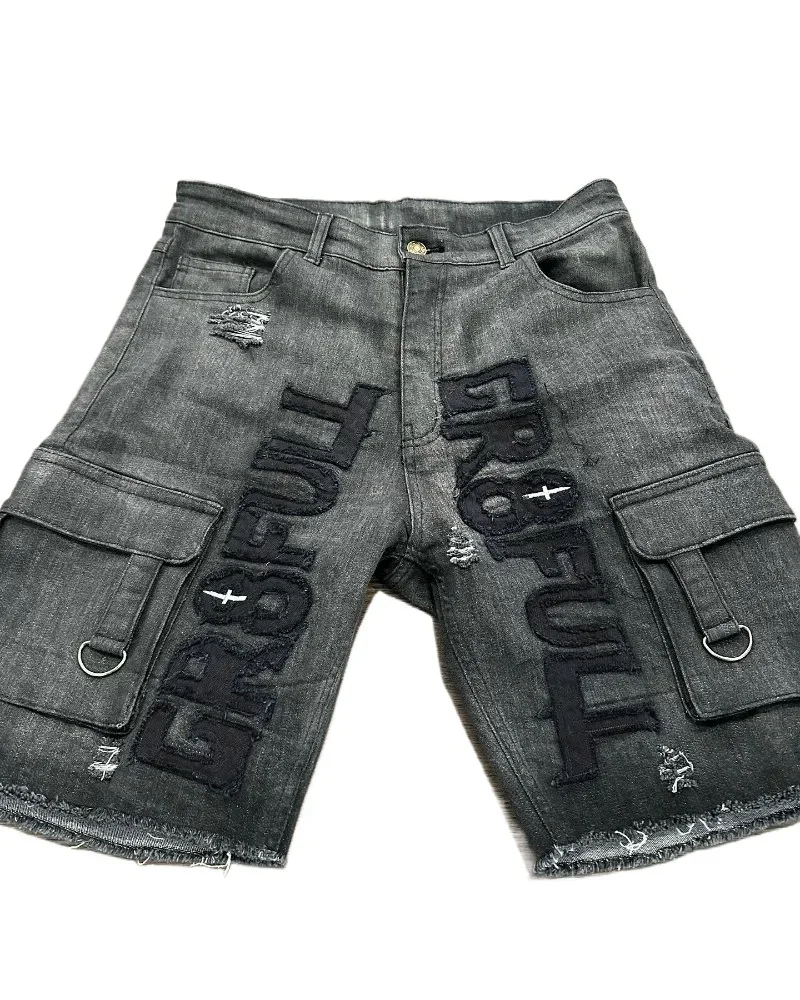 Retro Gothic Trend American New Letter Embroidery Tooling Denim Shorts Y2K Harajuku Hip Hop Loose Sports Shorts Street Wear