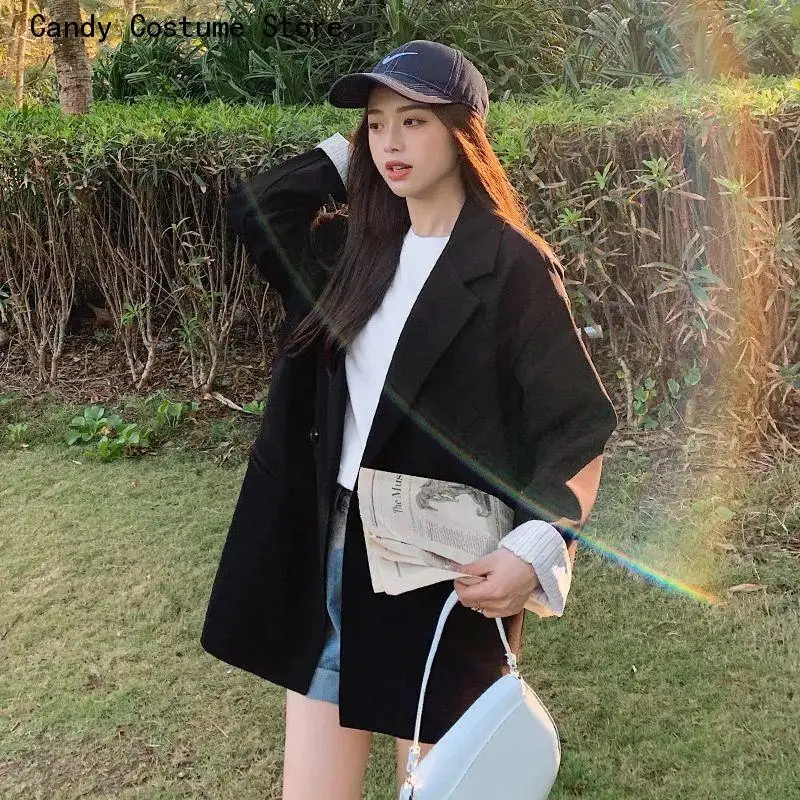 Simple Outwear Classic Cozy Tunic Soft Blazers Women Loose College Solid Double-Breasted Pockets Sweet Spring Thin Daily Korean