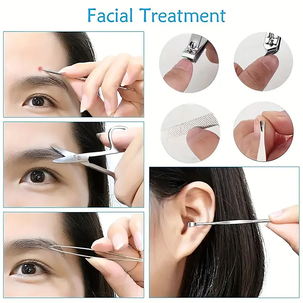 스테인레스 스틸 매니큐어 세트, 전문 손톱깎이 키트, 페디큐어 도구, 가정용 휴대용 트리머 케이스, 화환 문자 패턴, 8 개