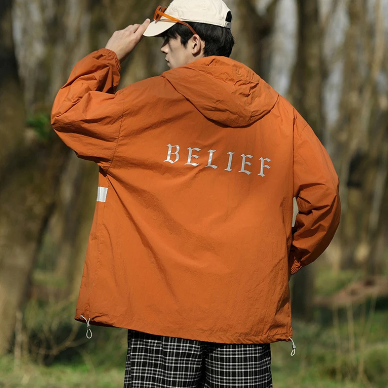 Bomber Jacket Hooded Sunscreen Lightweight Jacket Long Sleeves Korean Fashion Summer Sun Protection Waterproof Outdoor Coats