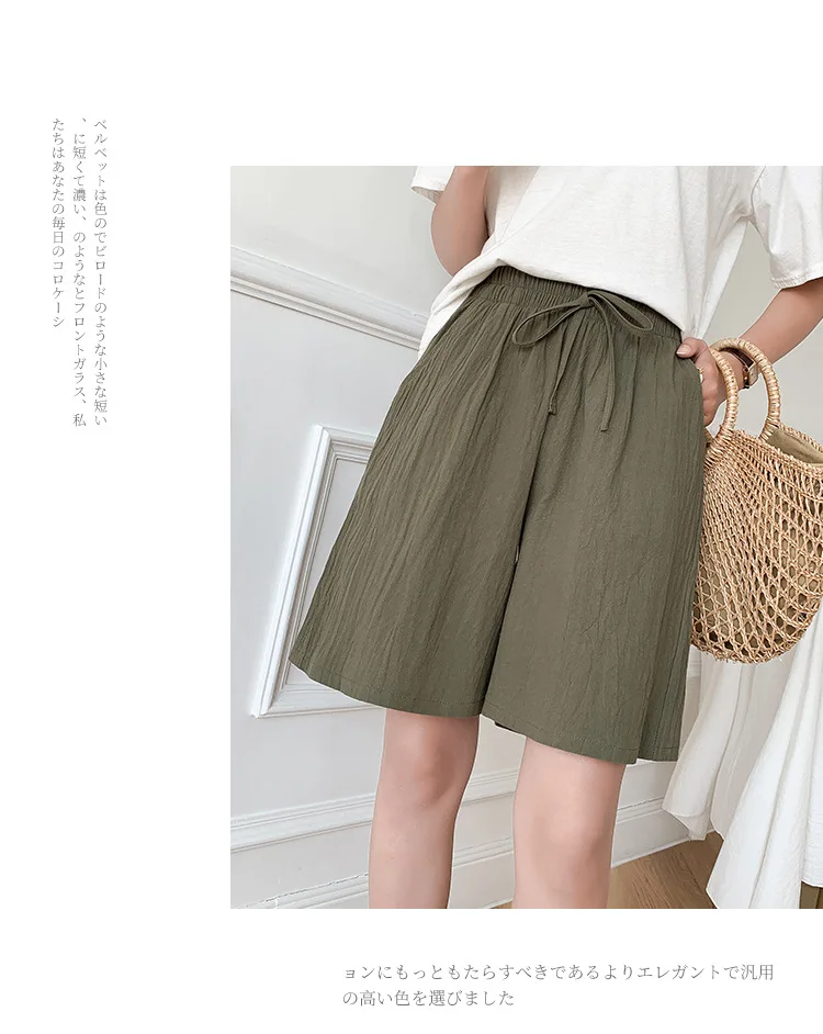 Knee Length Women Shorts 2022 Summer Casual Solid Cotton Linen Shorts Pants 12Colors High Waist Loose Five Cents Trousers Girls womens clothing