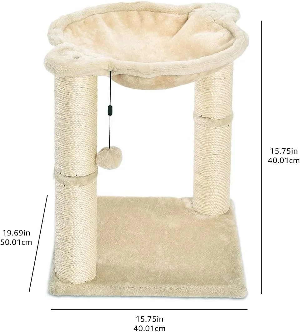 Basics Tree Tower Tırmalama Direği ve Hamak Yataklı İç Mekan Kedisi İçin - 20 X 16 İnç, Bej_voghion.com