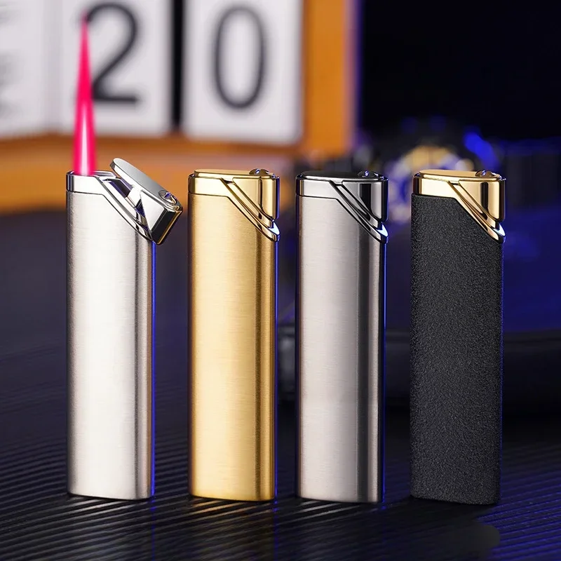 Butane Gas Lighter Cigarette Lighter Metal Long Strip Inflatable Lighter Durable Refilled Windproof Lighter Gas Butane Smoking Accesoires Gadgets for Men Encendedor
