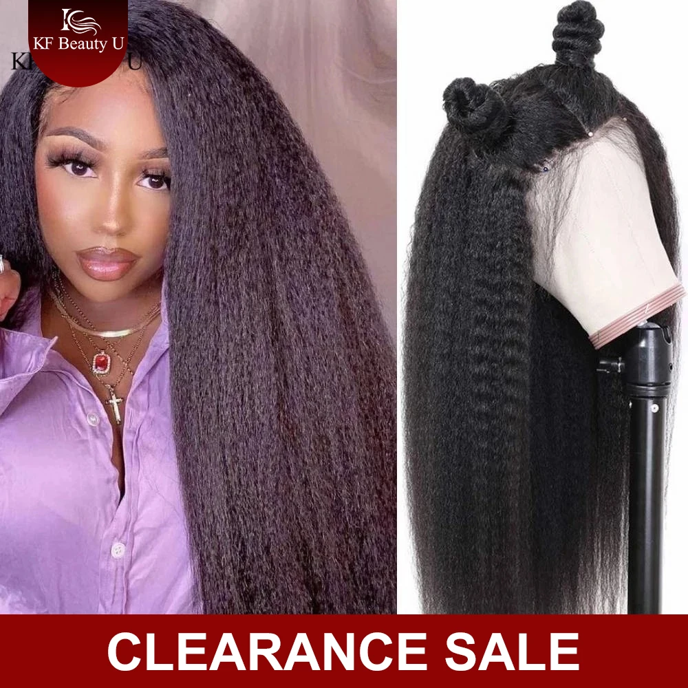 34 inch 13x4 Lace Frontal Wig Human Hair Kinky Straight Lace Front Wig 250% 180% Remy Brazilian Human Hair Wigs for Black Women
