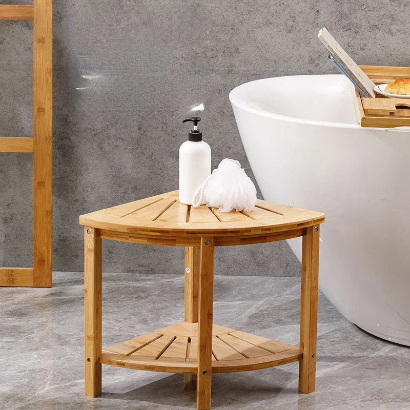 Bamboo And Wood Bathroom Corner Stool For Shower Triangle Multifunctional Storage Shelves Home Shower Cabin Chair