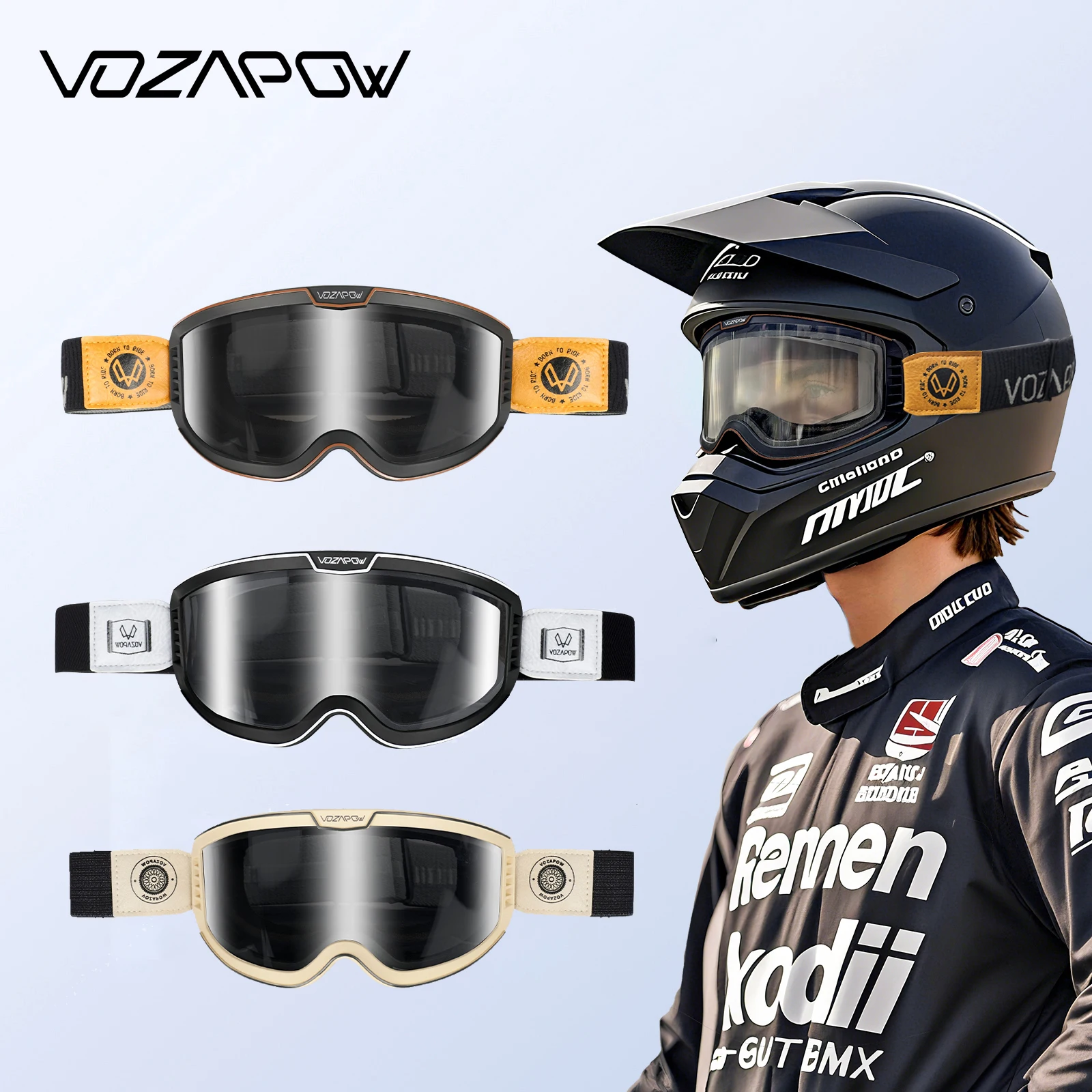 3 IN 1 Motorcycle Goggles Retro Cycling Sunglasses Anti-Fog Windproof Polarized Motocross Riding