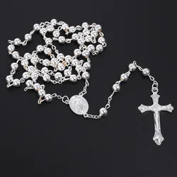 Elegant Gold Rosary Necklace with Crucifix Pendant - Religious Prayer Jewelry Gift (Silver)