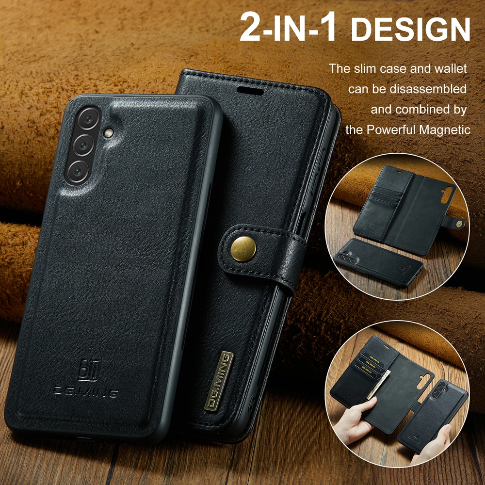 

Flip Cover for Samsung Galaxy A54 A34 A23 A52 A73 A53 A33 A13 A32 S23 S22 Ultra S21 Plus Detachable Magnetic Leather Wallet Case
