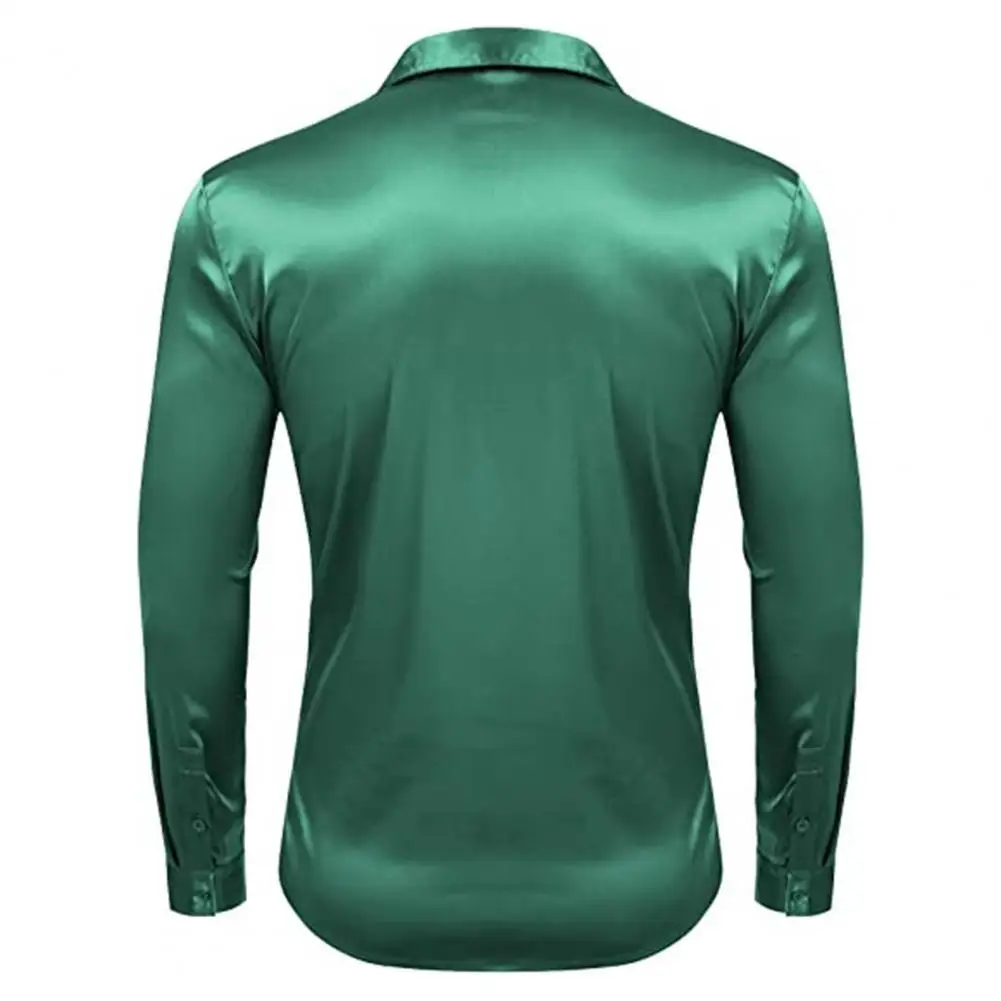 

Comfortable Men Shirt Stylish Men's Slim Fit Satin Shirts Solid Color Lapel Tops with Long Sleeves Button Down/up for Casual