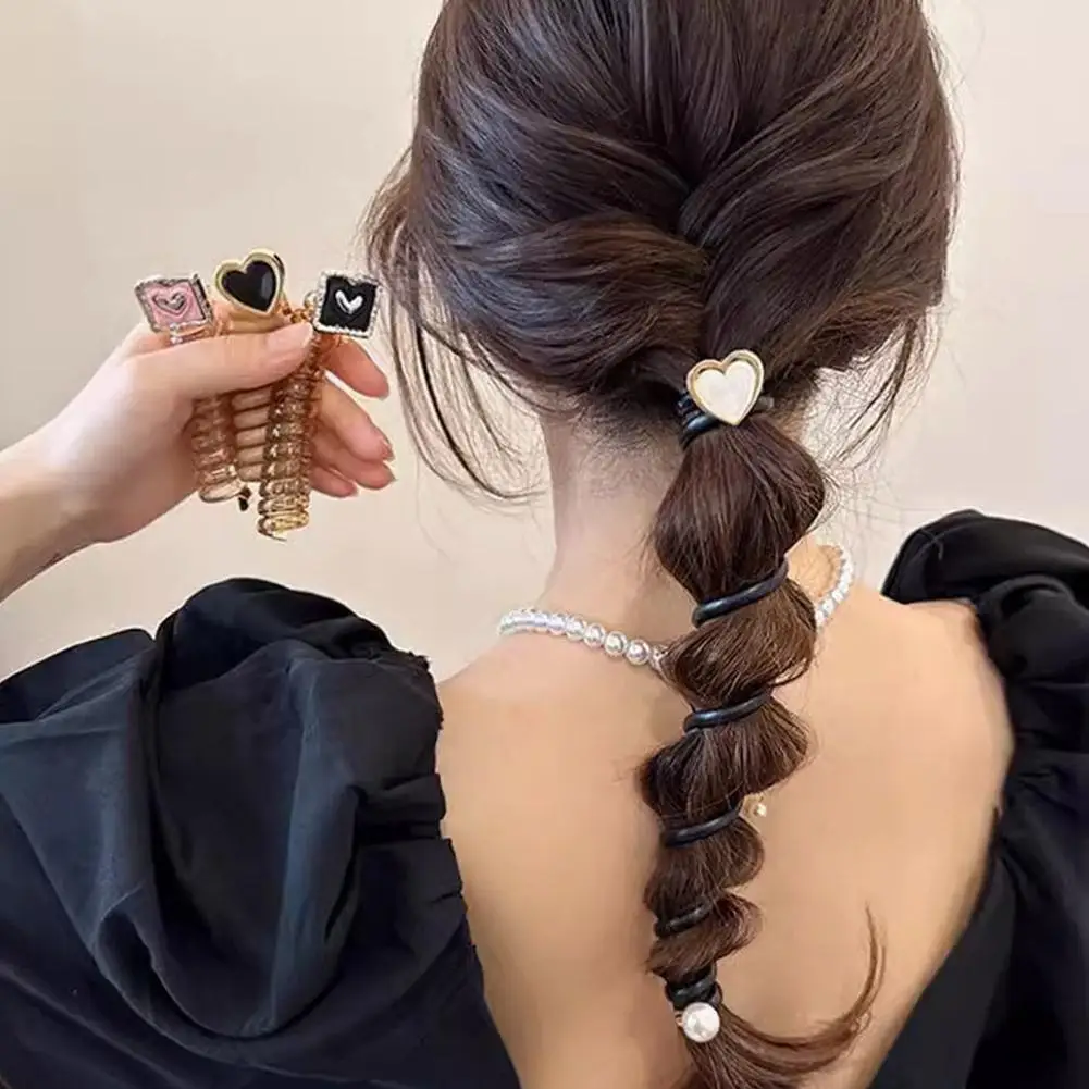 

Y2k Heart Design Ponytail Elastic Hair Bands Rubber Hair Ties Bundle Scrunchies Telephone Wire Hair Accessories Women Headband