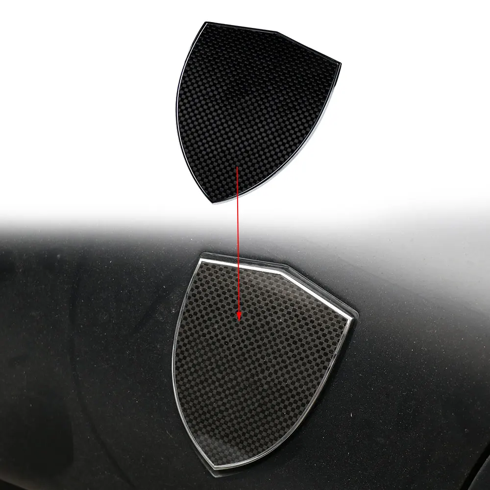 

For Ferrari Logo Sticker Black Dry Carbon Fiber Car Emblems Stickers F12 458 California Exterior Trim Vehicle Mark Shield Stylin