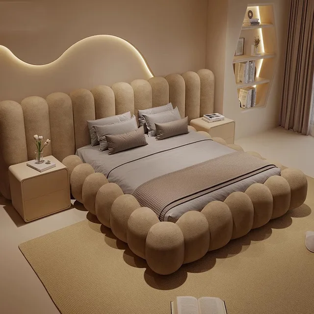 Cute Large Bed Comfortable Salon Lazy Sleeping Lounge Clear Sun Cream Hotel Wooden Bed Italian Beliche Lounge Suite Furniture 5