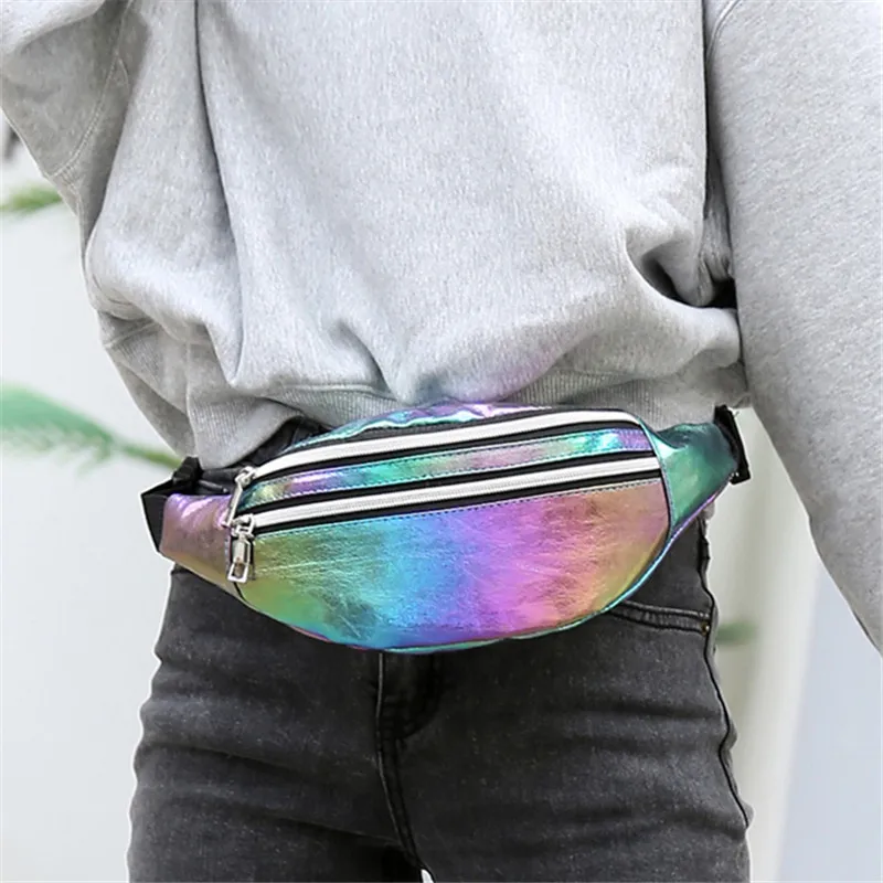 Bag Waist Bumbag Fanny Pack Bum Belt Kids Packs Festival Ladies 80 90 Silver  Bumbags Glittery Iridescent Shiny 