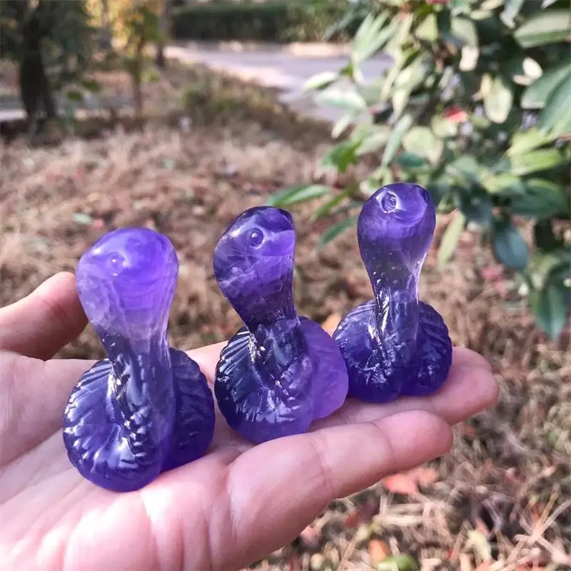 5cm Natural Purple Fluorite Snake Crystal Animal Carving Crafts Healing Energy Stone Fashion Home Decoration Gift 1PCS 4