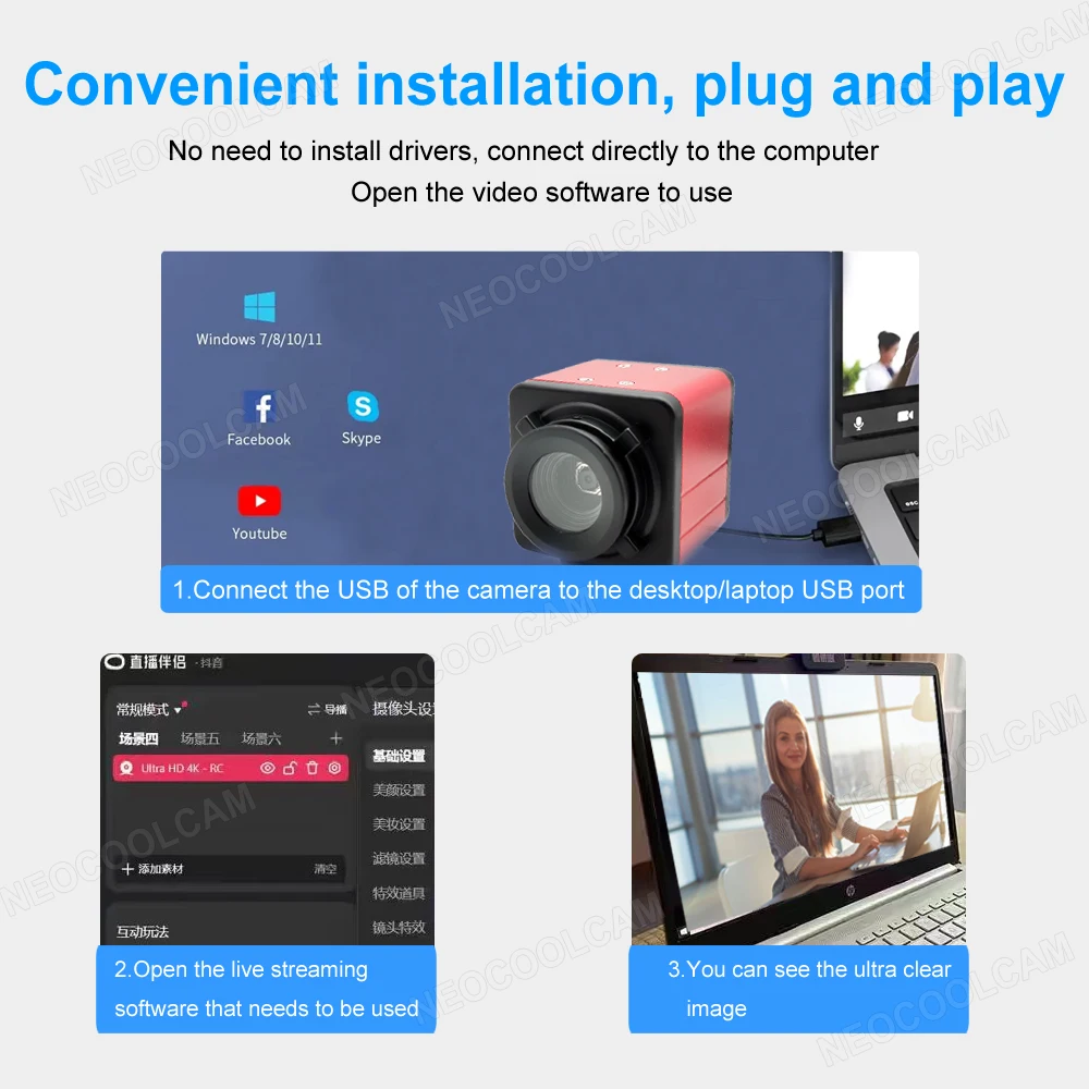 4K Autofocus USB Webcam 8MP Sony IMX179 Sensor Usb Camera No distortion Lens Plug and play for Live Streaming Video Conference