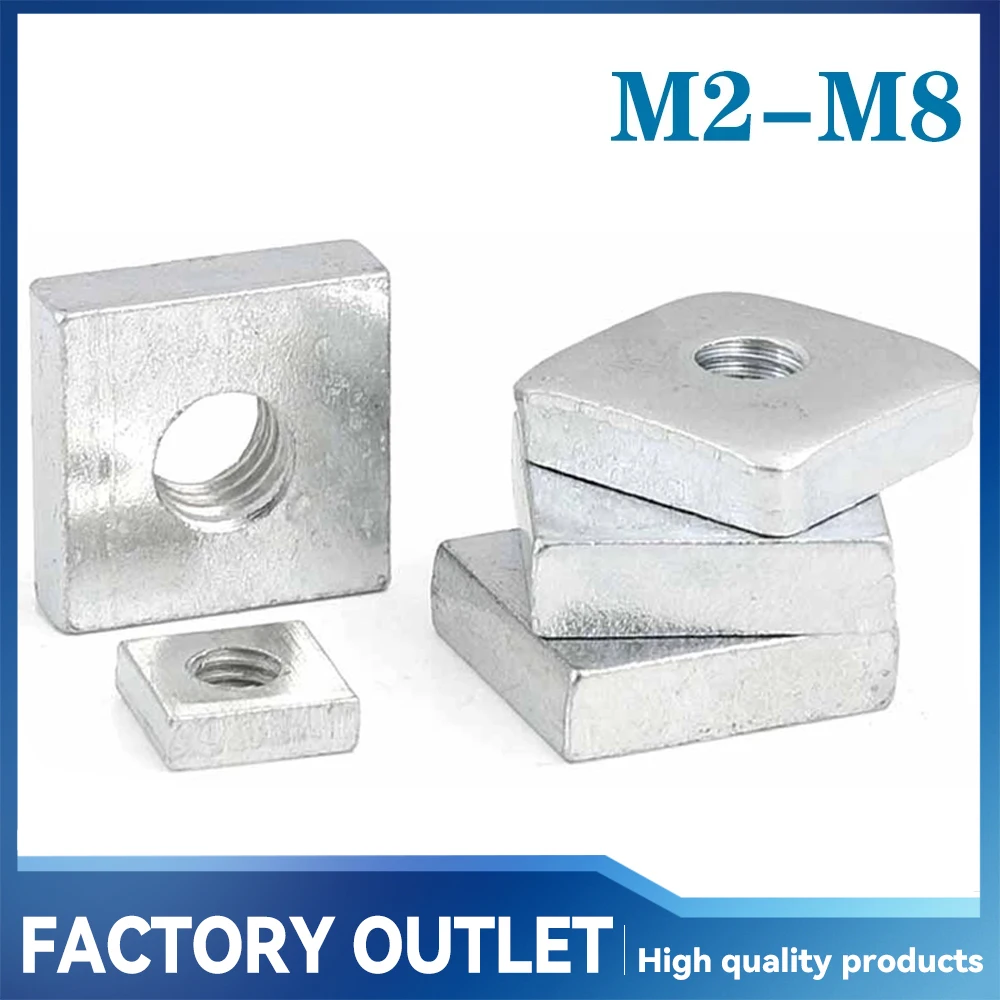 

5-50Pcs M2 M3 M4 M5 M6 M8 Square Nut Carbon Steel Galvanized Zinc Plated Thin Quadrangle Block for Aluminum Profile DIN562