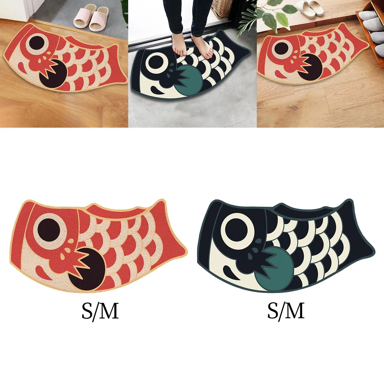 Japanese Koi Outdoor Mat Entry Rug Runner Carpet Comfortable Non Slip Fish Doormat for Hallway Porch Bathroom Kitchen Indoor