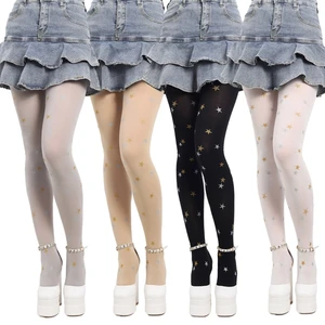 Japanese Pantyhose Women JK Vintage Star Patterned Footed Silky Tights 066C