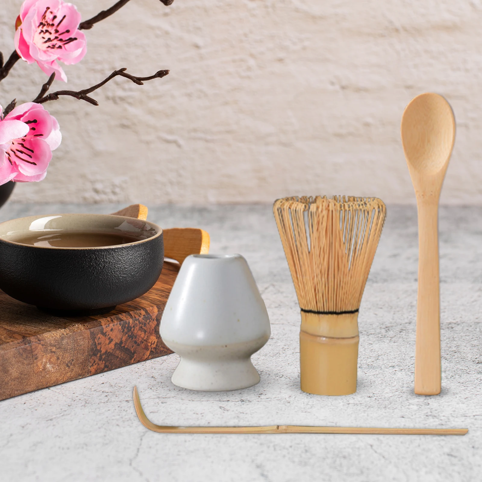 Matcha Set Bamboo Whisk Scoop Ceramic Matcha Bowl Home Tea-making Tools Accessories Tea Set Birthday Gifts 3/4pcs