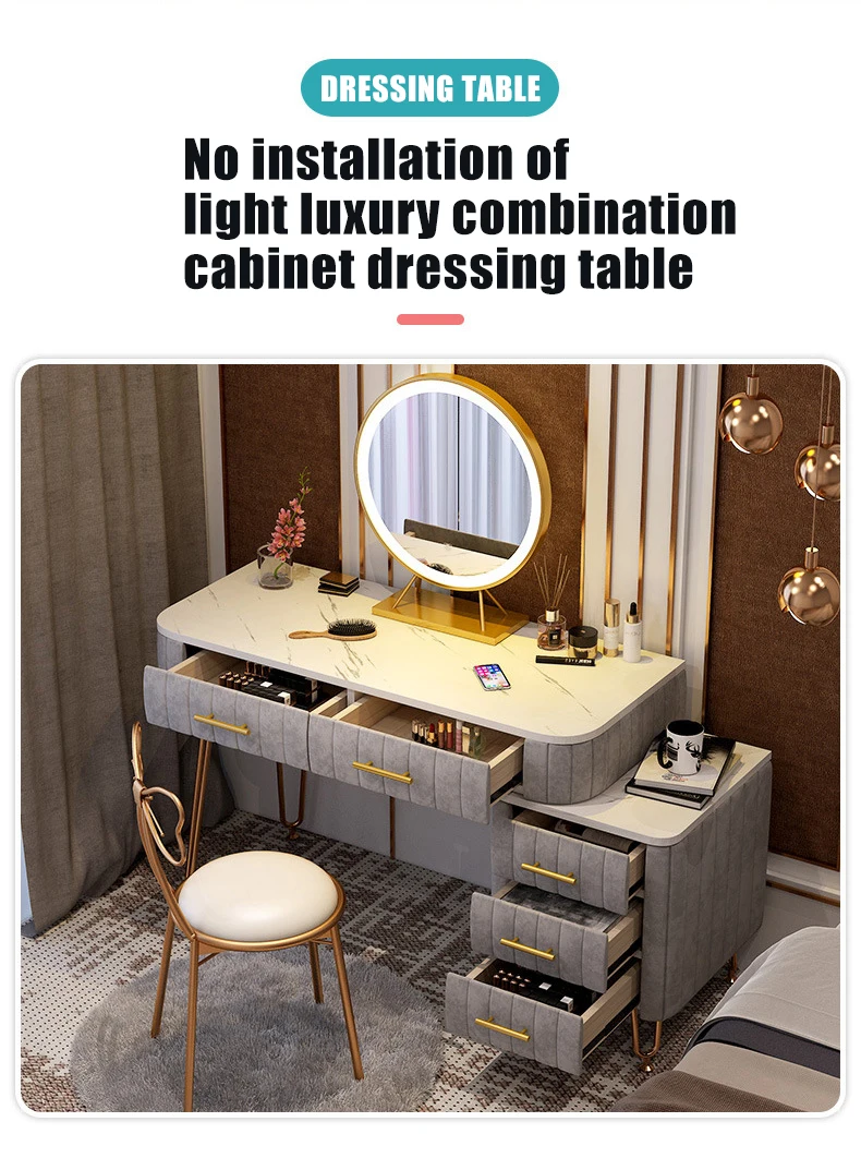 Description Picture 3 of itemLuxury Dressing Table With Mirror Vanity Makeup 4 Colors Artificial Marble Velvet Drawers For Mirrored Dresser Furniture Bedroom