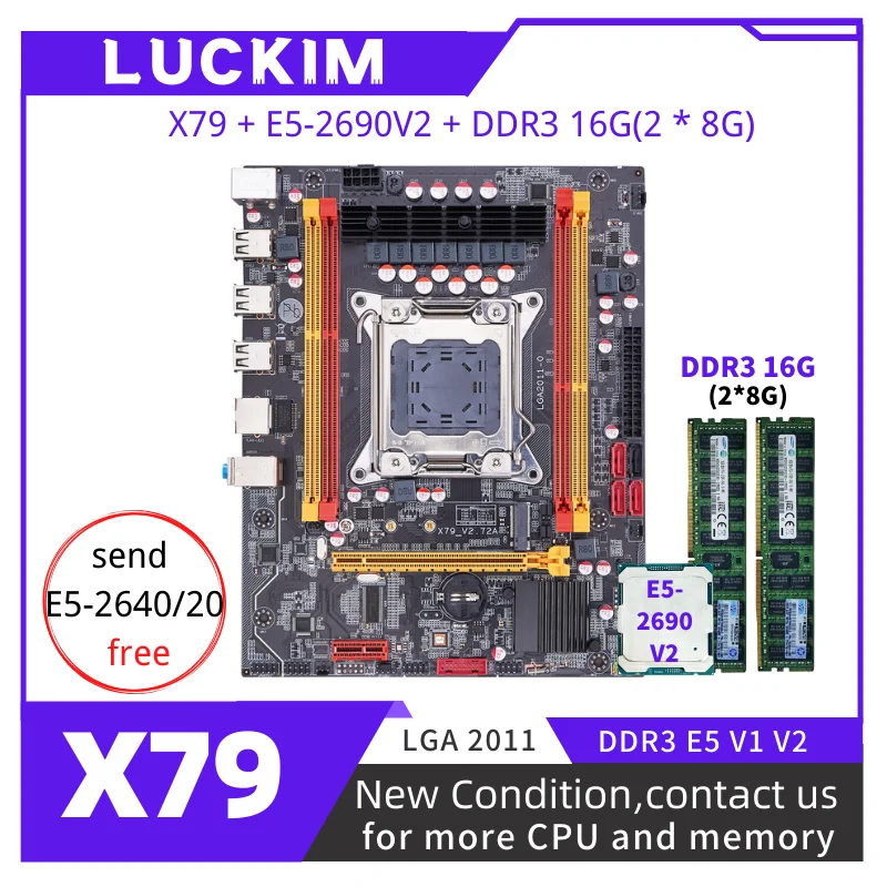 

X79 Motherboard LGA 2011 Set Kit With Xeon E5-2690V2 CPU 16GB(2*8G) 1333MHZ DDR3 Desktop memory SATA/NVME M.2