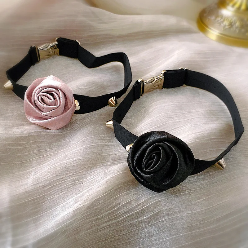 

Dark Style Fabric Flower Choker Necklace Adjustable Necklace Women