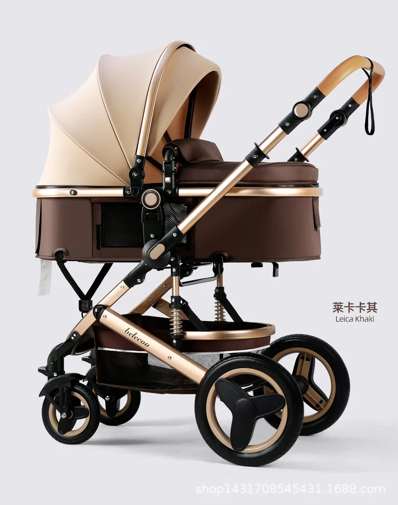 Luxury Lightweight Stroller High Landscape Baby Stroller 3 in 1 Portable Reversible 3 in 1 Travel Pram Baby Pushchair