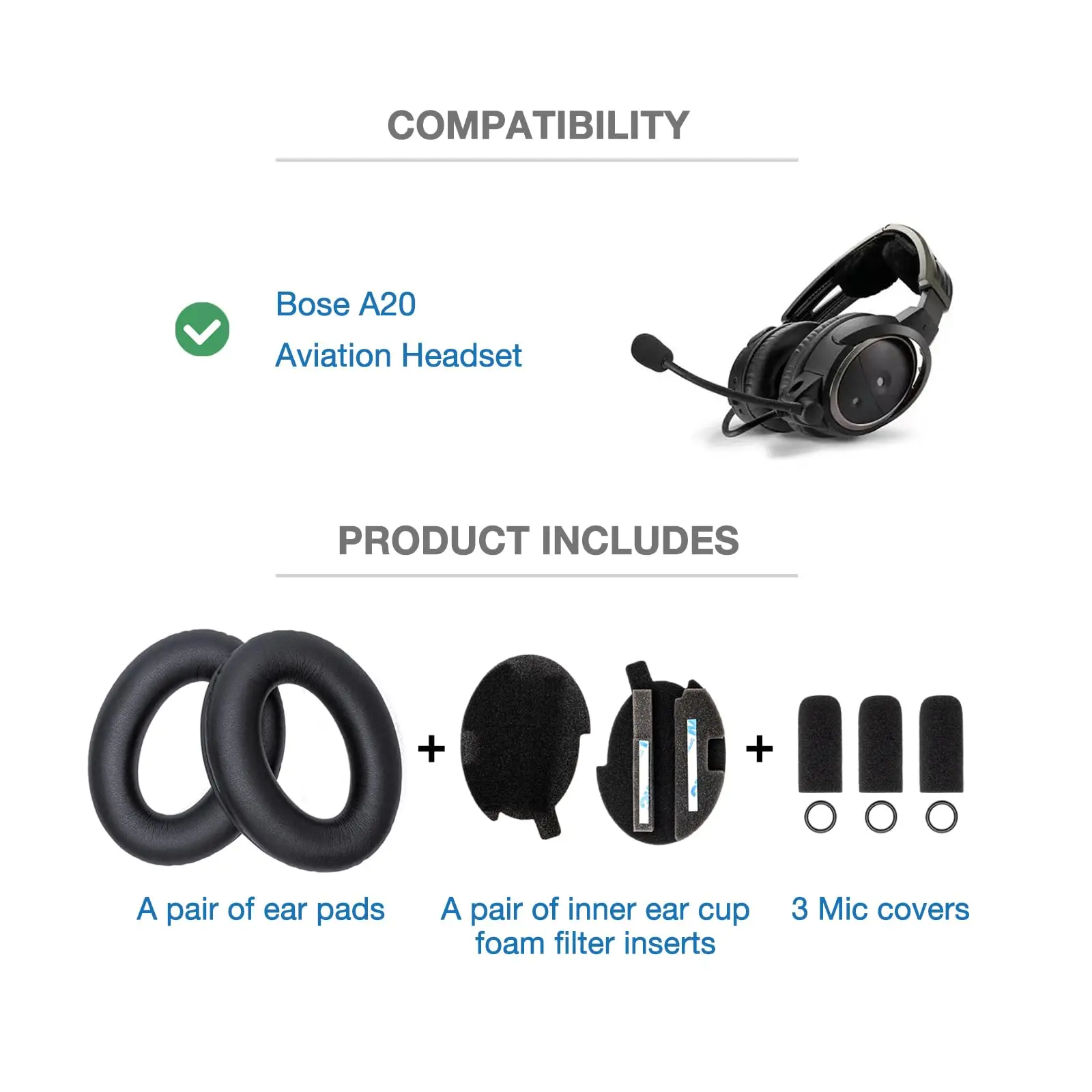 A20 Replacement Ear Pads Cushion- Compatible with Bose A20