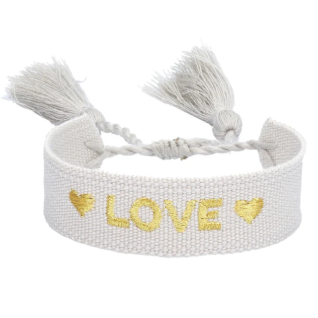 Boho tissé broderie amour poignet tricoté Bracelets d'enveloppement corde à la main tissage tressé glands ethnique femmes hommes bijoux