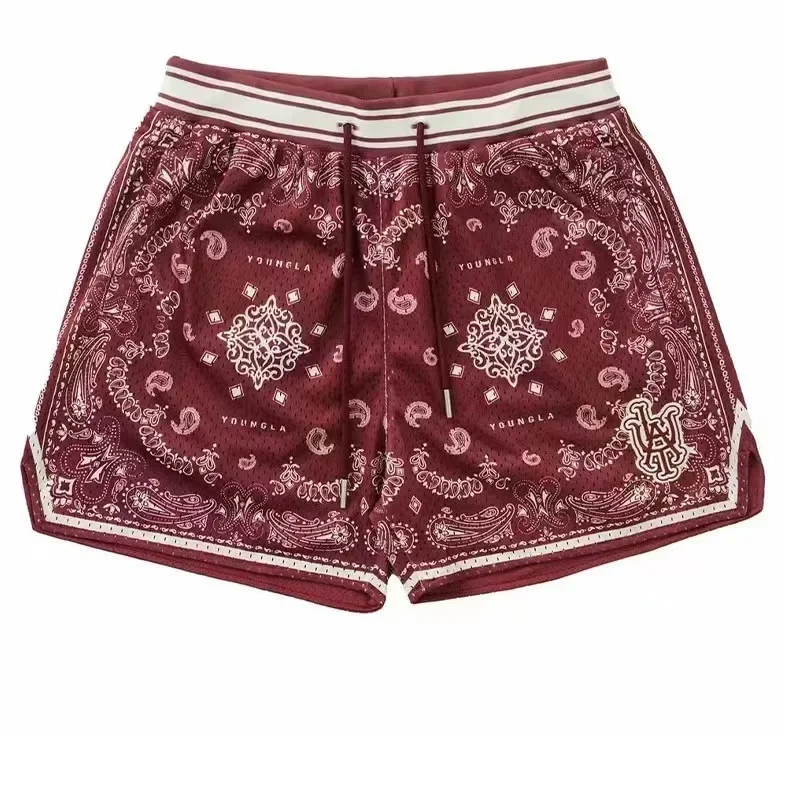 American Style Basketball Shorts Men's Trendy Floral Print Loose Fit Quick Dry Breathable Summer Mesh Casual Sports Pants