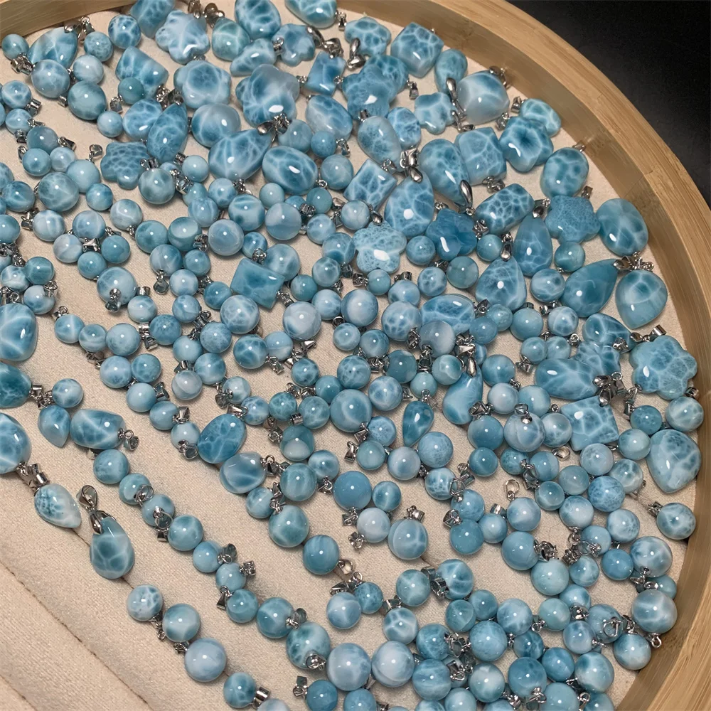 Natural Blue Larimar Pendants Necklaces For Women Rare Luxury Tortoisesh Bead Healing Gemstone Jewelry 925 Sterling Silver Clasp pendant necklace
