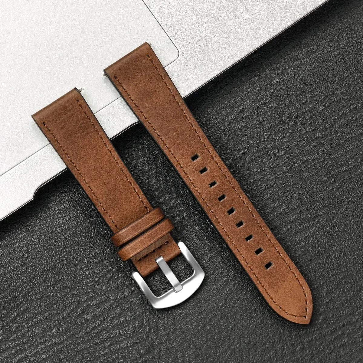 Bracelet De Montre En Cuir De Veau Lisse Noir XL - Déclipssage Rapide, Neuf Avec étiquettes
